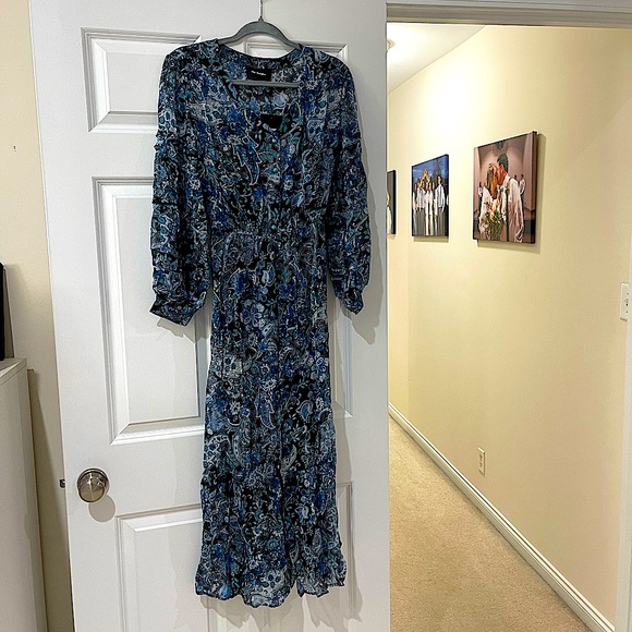 The Kooples Blue Cashmere Print Dress in Crepe Silk Muslin - NWT! - Picture 5 of 14